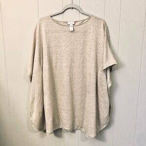 JJill Poncho Sweater 100% Linen Fringe Oatmeal Beige Layering XS / S
